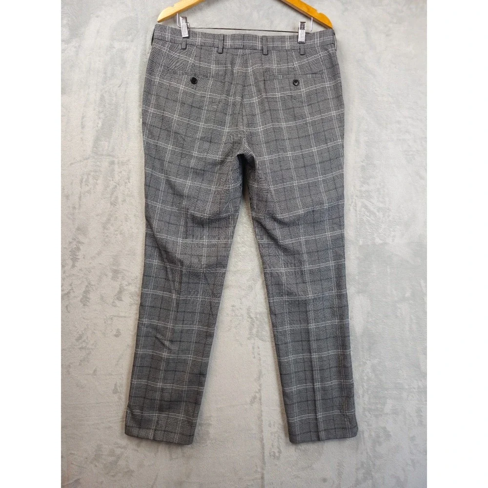 Moss London Mens Gray Houndstooth Plaid Suit Skinny Fit 42R Pants 36x31